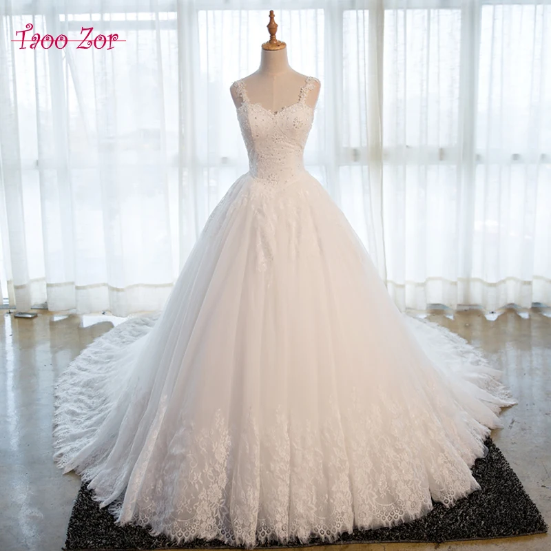 TaooZor Amazing Lace Straps A-Line Wedding Dresses 2017 Shiny Beading Sequined Bodice Sexy Appliques Back Vestidos De Novias | Свадьбы и