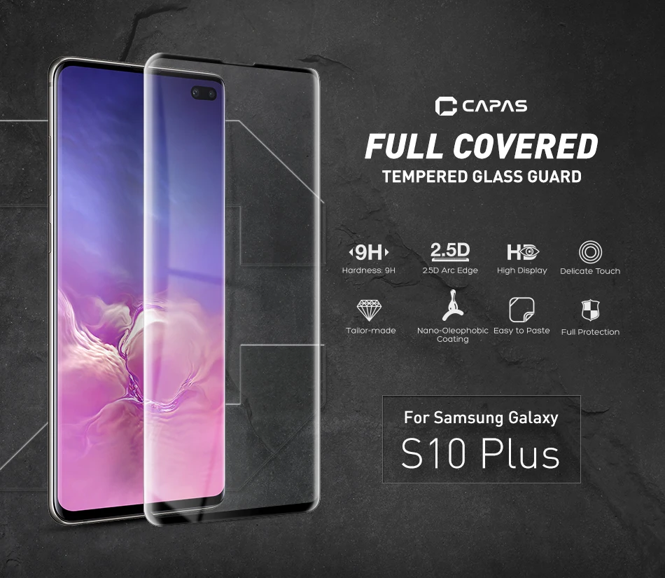 CAPAS для samsung Galaxy S10/S10 плюс Экран защитная пленка 9 H 2.5D закаленное Стекло с полным покрытием Защитная пленка анти-Защита от царапин