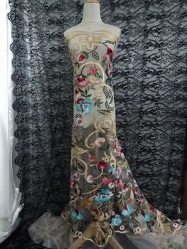 

5yard/lot New arrival embroidered tulle Fabric with flower Fashion Embroidered lace fabric