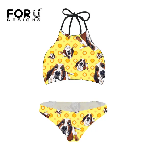 FORUDESGINS Bikini Set Women's Swimming Suit Basset Hound Printing ...