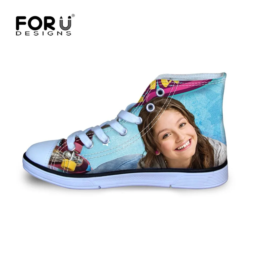 

FORUDESIGNS Soy Luna Pattern High Top Canvas Shoes for Women Vulcanized Shoes Casual Flats Sneakers Girls Platform Lace-up Teen