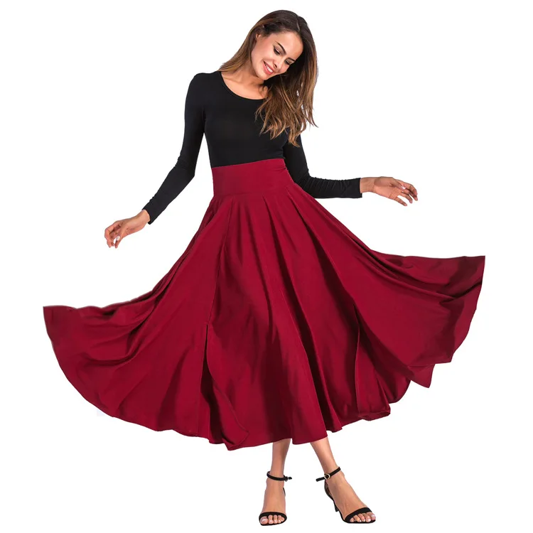 Женская юбка, большая свободная юбка, элегантная Однотонная юбка с бантом, невидимый карман, черная юбка размера плюс, Женская юбка - Цвет: Red