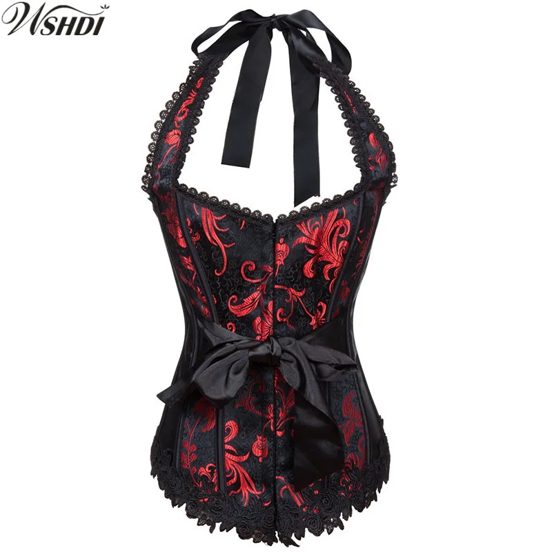 Burlesque Corsets Red and Black Embroidered Brocade Corset Bustier