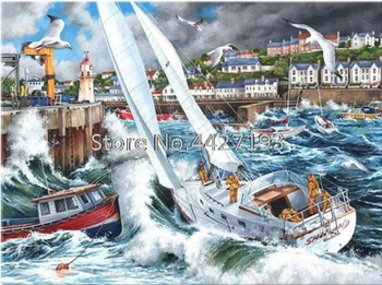 

5D Diamond Painting New Fashion Holiday sailing boat Full Needlework Embroidery Cross Stitch square Rhinestone Room Decor Art