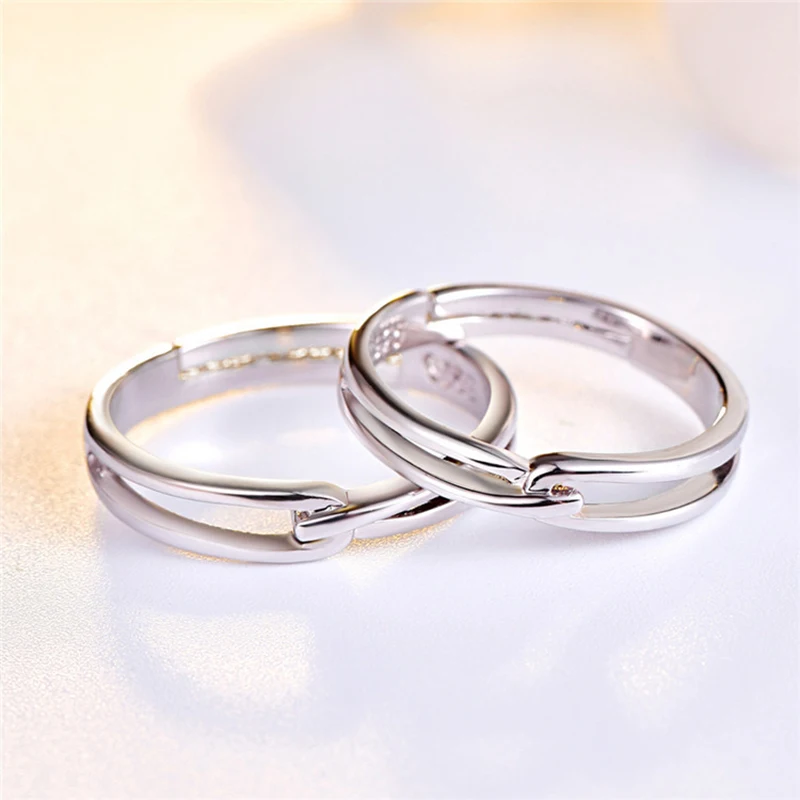 Personalized Stainless Steel Fashion Style Clasped Set Rings Couples Wedding