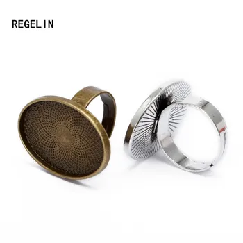 

REGELIN Fashion 10pcs Alloy Adjustable Ring Bases Blanks 18*25mm Cabochon Rings Settings Antique Bronze/Antique Silver