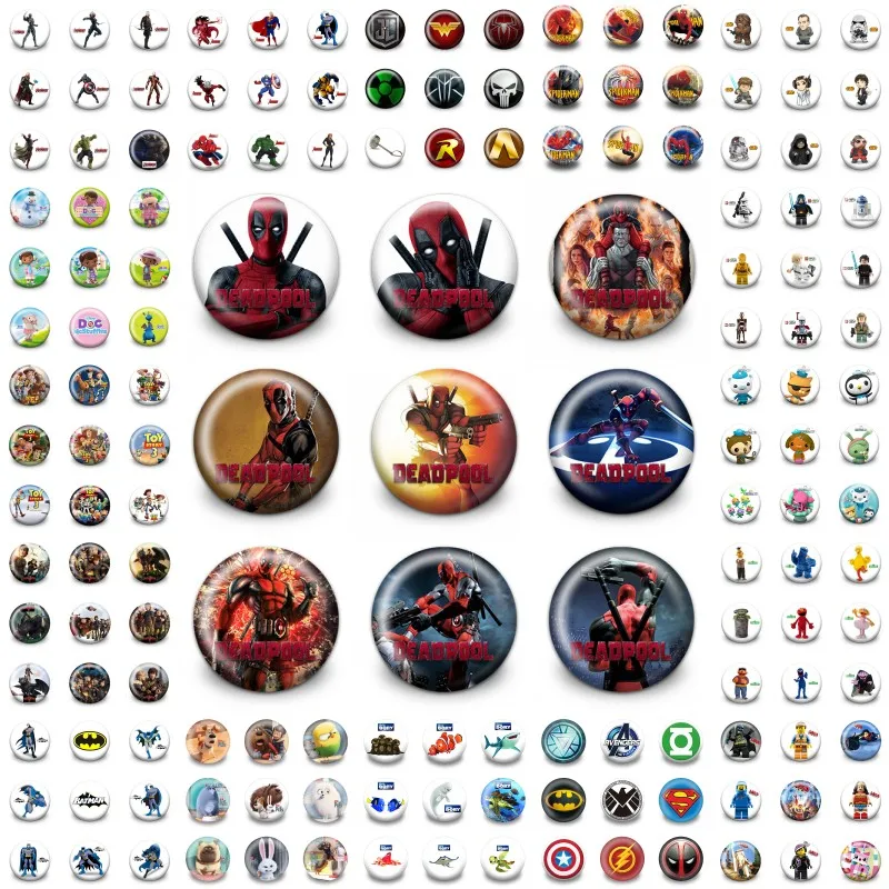 

900pcs Avengers Mario Deadpool Sesame Street Cartoon 3.0CM Round Badges Pin Button Clothes Bag Accessory Kid Gift Party Favors