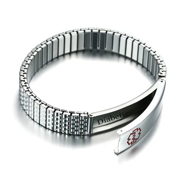 Mens Medical Alert Privacy Id Tag Bracelet Stretch Elastic Mens Medical Alert Privacy Id Tag Bracelet Stretch Elastic Wriststrap Stainless Steel Braslet Uni Jewelry Free