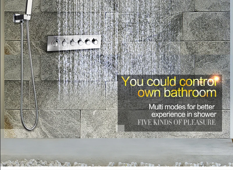 Multifunction Bathroom Shower Sets Luxury SUS304 Thermostatic Mixer Waterfall Rainfall SPA Ceiling Big Rain Led Shower Set (28)