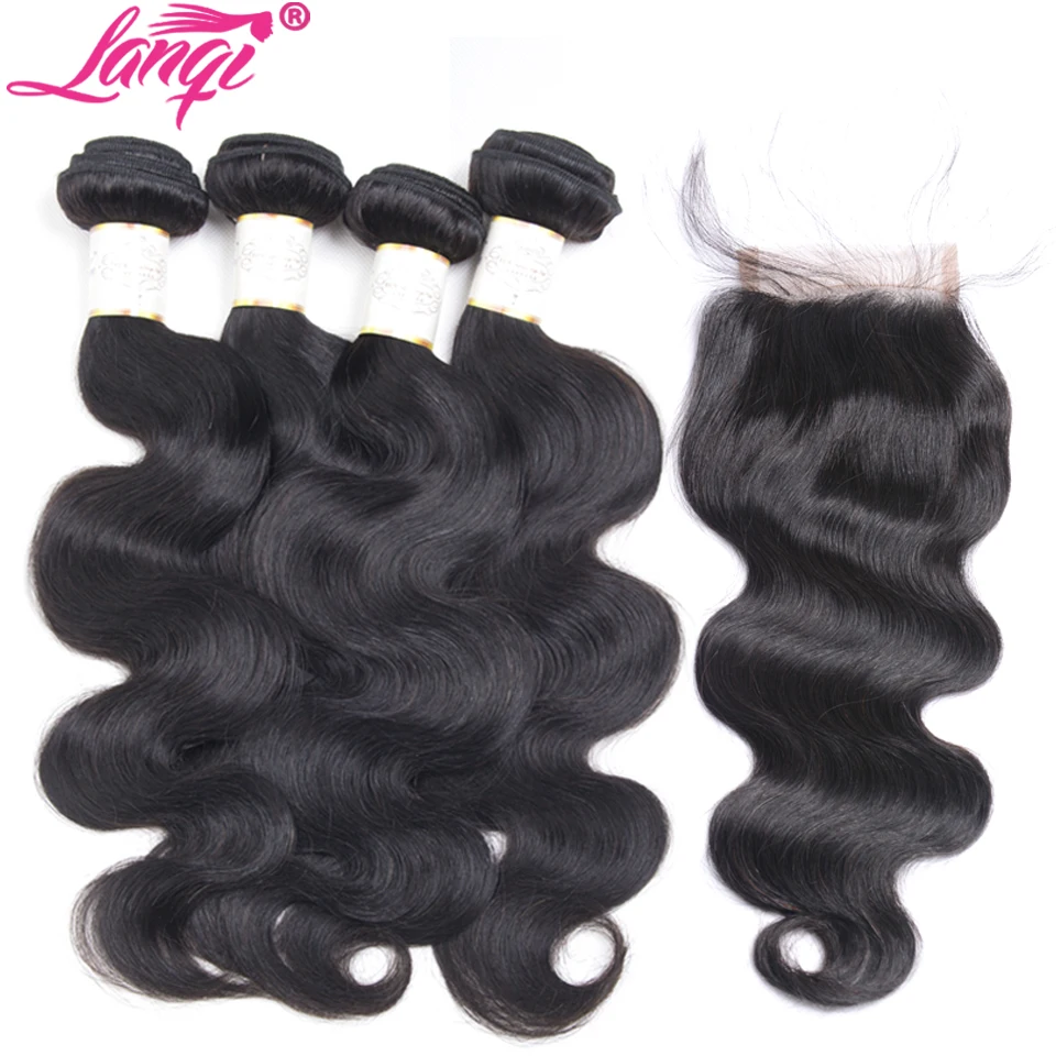 

brazilian hair weave body wave bundles with closure human hair 2 4 bundles with closure lanqi non remy bundles with lace closure
