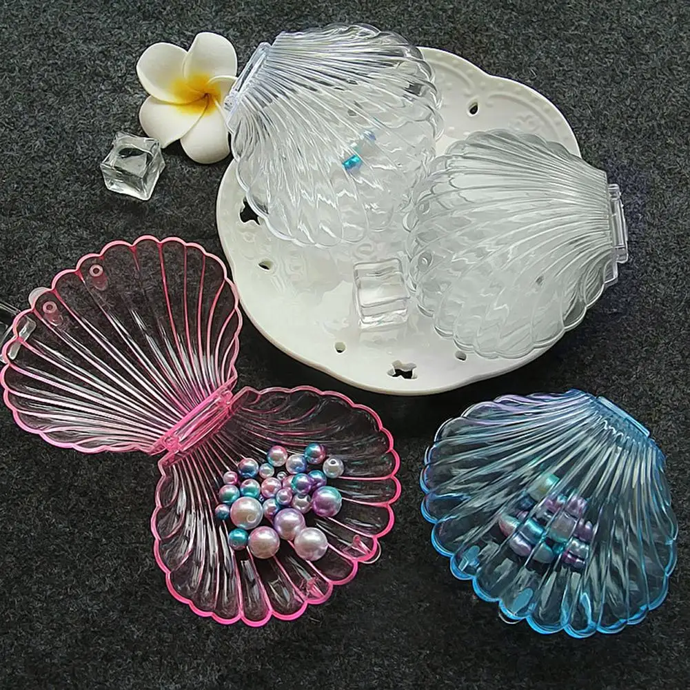 Transparent Seashell Jewelry Necklace Bracelet Storage Organizer Box Case Solid