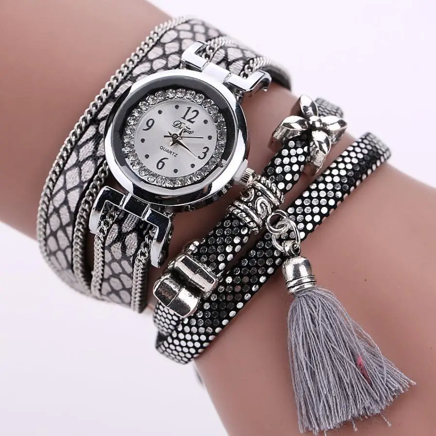 Модные женские искусственная кожа стразы Аналоговые кварцевые наручные часы Роскошные элегантные женские часы-браслет relojes mujer