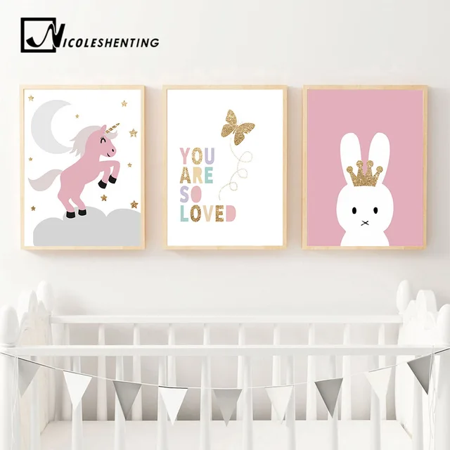 Kawaii Rabbit Unicorn Nordic Wall Art Canvas Posters And Prints Kawaii Rabbit Unicorn Nordic Wall Art Canvas Posters And Prints Cartoon Painting Nursery Pictures Kids