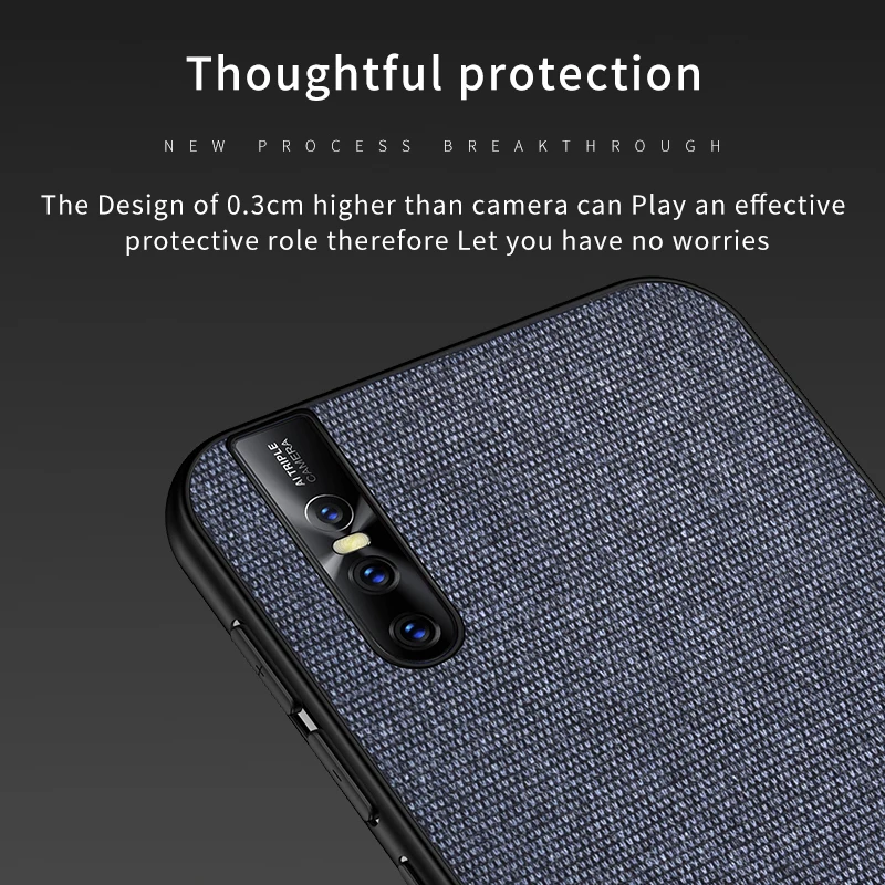 For VIVO V15 Pro Case Cloth Business Fabric Hard Back Cover For VIVO V15Pro V15 Pro Phone Case Soft Silicone Bumper Fundas