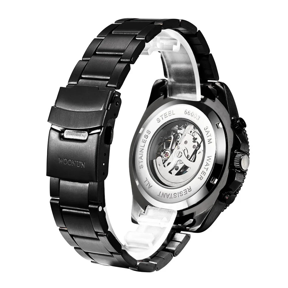 جديد الرجال للماء ساعات آلية Steampunk من وعاء من الستانليس ستيل الأسود التلقائي الذاتي الرياح الهيكل العظمي ساعة معصم Relogio Masculino جديد الرجال للماء ساعات آلية Steampunk من وعاء من الستانليس ستيل الأسود التلقائي الذاتي الرياح الهيكل العظمي ساعة معصم Relogio Masculino