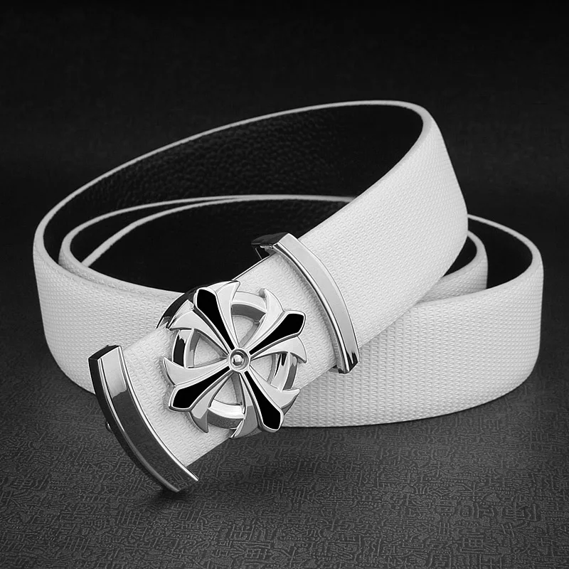 Высококачественные дизайнерские ремни мужские белые модные пояса из натуральной кожи ceinture homme люксовый бренд пояс из коровьей кожи - Цвет: White Black-buckle