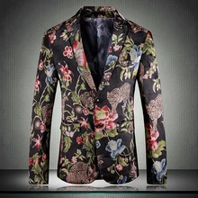 Super Quality Flower Printed Prom Suit Jacket Mens Blazer 2019 Spring Slim Fit Blazer Mascculino Blazer Male 12#35D50