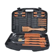 

2018 Real Promotion Churrasco Barbecue Supplies Stainless Steel Tools Bbq Combination Set 18 Pieces Bakeware Box Wooden Handle