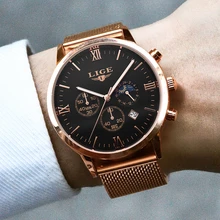 LIGE Top Luxury Brand Ultra-thin Business Quartz Watch Men's Casual Mesh Steel Gold Waterproof Sport Watch Man Relogio Masculino