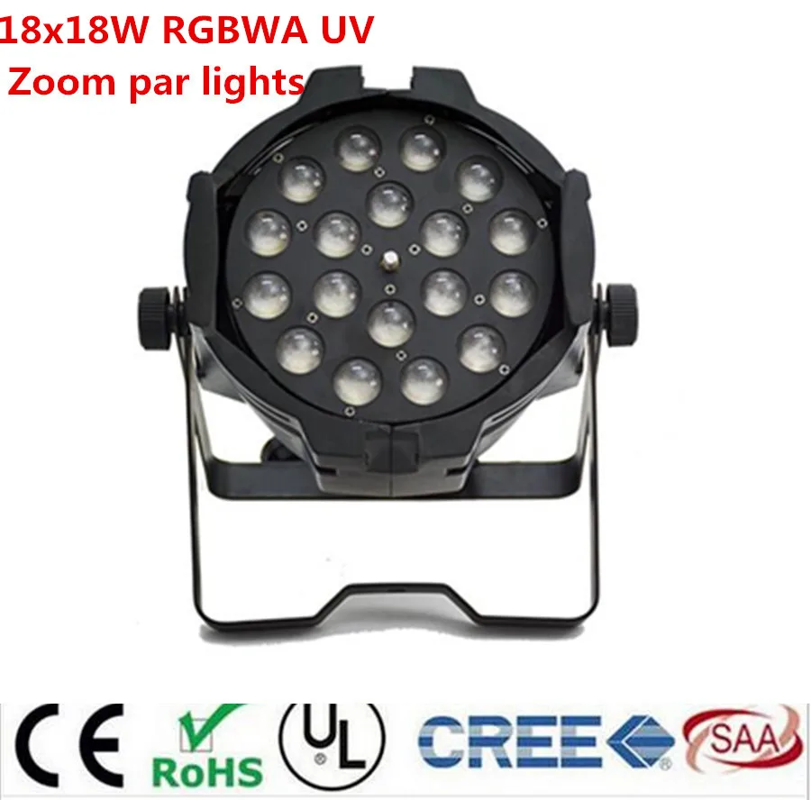 

8pcs /lot 18x18w zoom par light dmx lights dj par 64 rgbwa uv 6in1 led par light for dj party disco