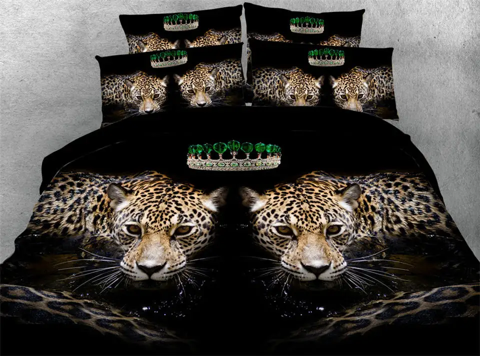 Leopard Print Quilt Cover Black Boys Girls 3d Animal Bedding