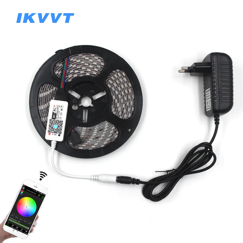 

IKVVT 5M 5050 RGB WIFI LED Strip light Waterproof 10M rgb led Ribbon Tape Neon light Remote WIFI Wireless Controller 12V adapter