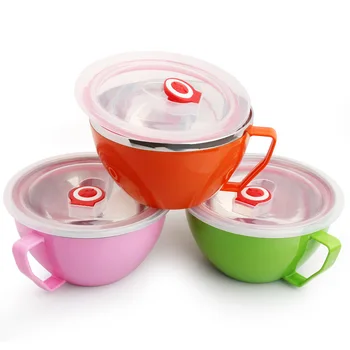 

Hot NEW 900ml Noodle Bowl With Lid Handle Stainless Steel Plastic Leak-Proof Food Container Rice Soup Bowls FP8