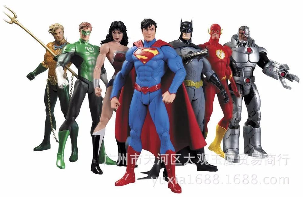 7pcs/set Justice League Superman Wonder Flash Batman Lantern Anime Action Figure PVC toys Collection figures for friends gifts 7pcs set justice league 14cm super hero superman batman flash neptune wonder woman action figure toys
