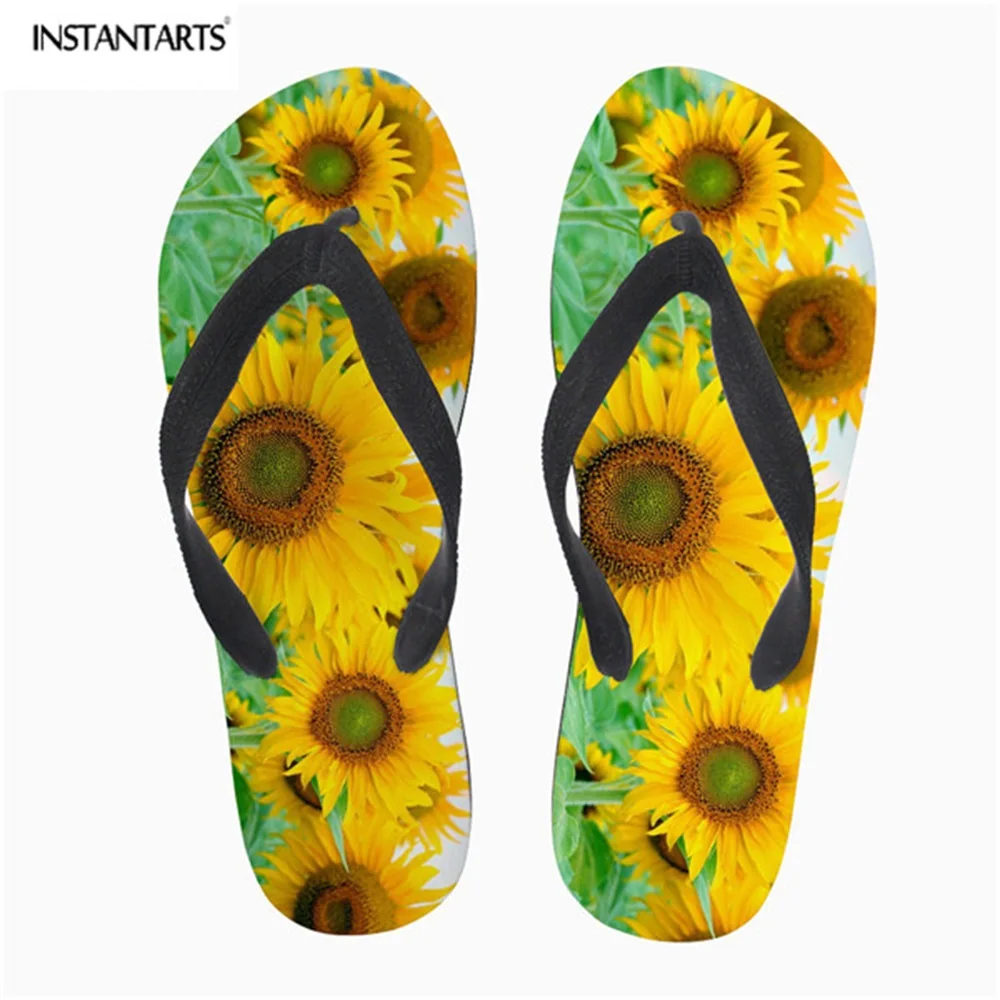 

INSTANTARTS Women's Beach Slippers Flower Pattern Summer Light Non-slip Teen Girl Flip Flops Zapatos Mujer Floral Casual Flats