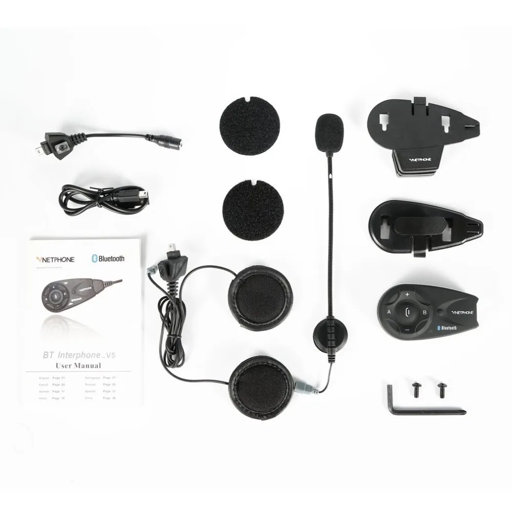 

High Quality V5-1200M Bluetooth Motorcycle Helmet Interphone 5 Riders BT Walkie Talkie For Skiing Cycling Helmet