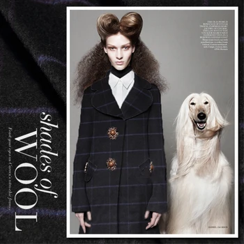 

High quality wool fabrics wholesale of black and dark grid cashmere fabric winter clothing wool fabrics wholesale