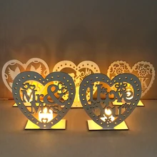 Подвесной светодиодный светильник-свеча, новинка, свадебные деревянные украшения в форме сердца, вечерние украшения для стола