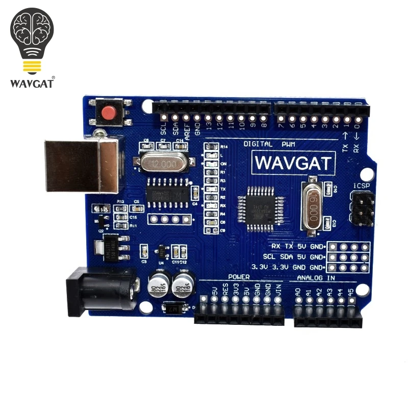 Плата WAVGAT UNO R3 MEGA328P CH340G для Arduino совместимая без USB кабеля MEGA 2560.|Интегральные