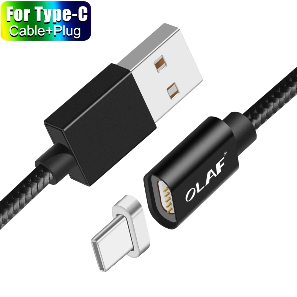 Олаф магнитное зарядное устройство usb type C Micro USB кабель провод для быстрой зарядки штекер type-C Магнитный кабель для iPhone samsung Xiaomi huawei - Цвет: Black Type C Cable