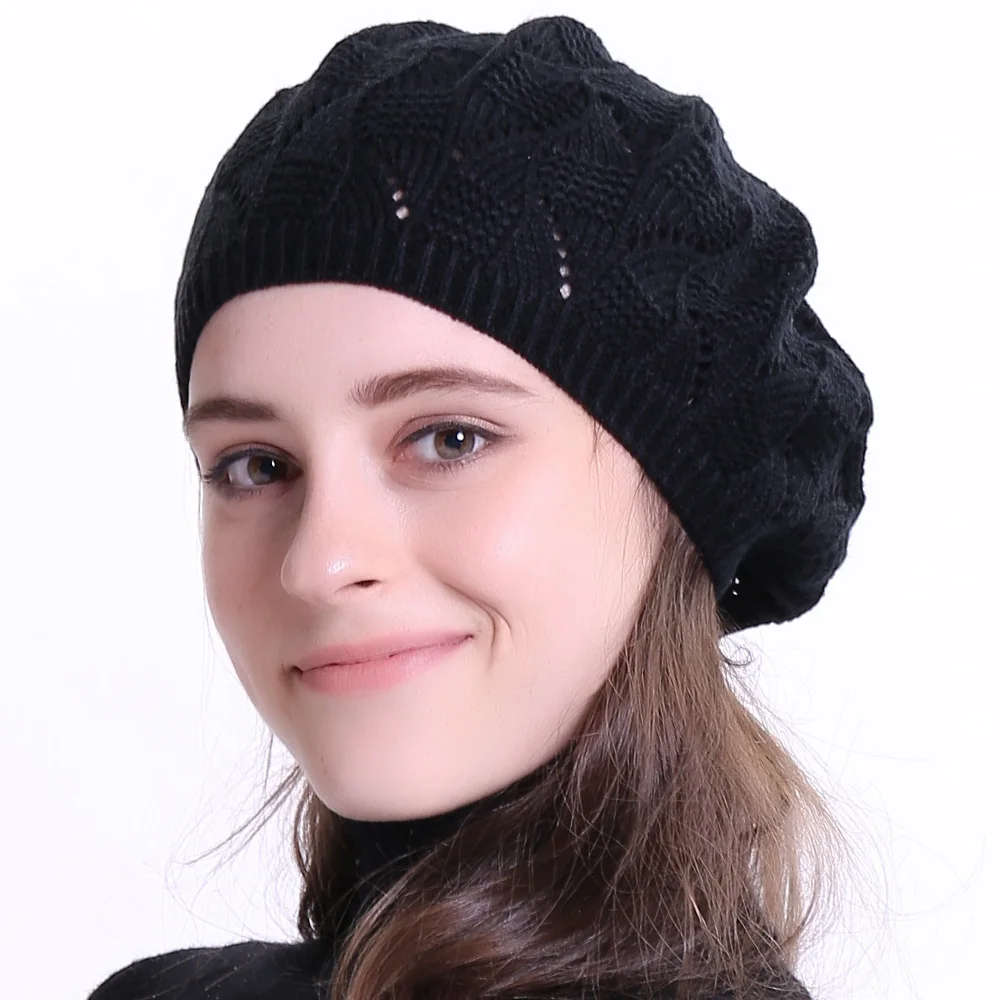 Geebro Женская однотонная вязаная шляпа берет дамы французский художник Beanie берет шапки весенние повседневные тонкие акриловые береты для женщин