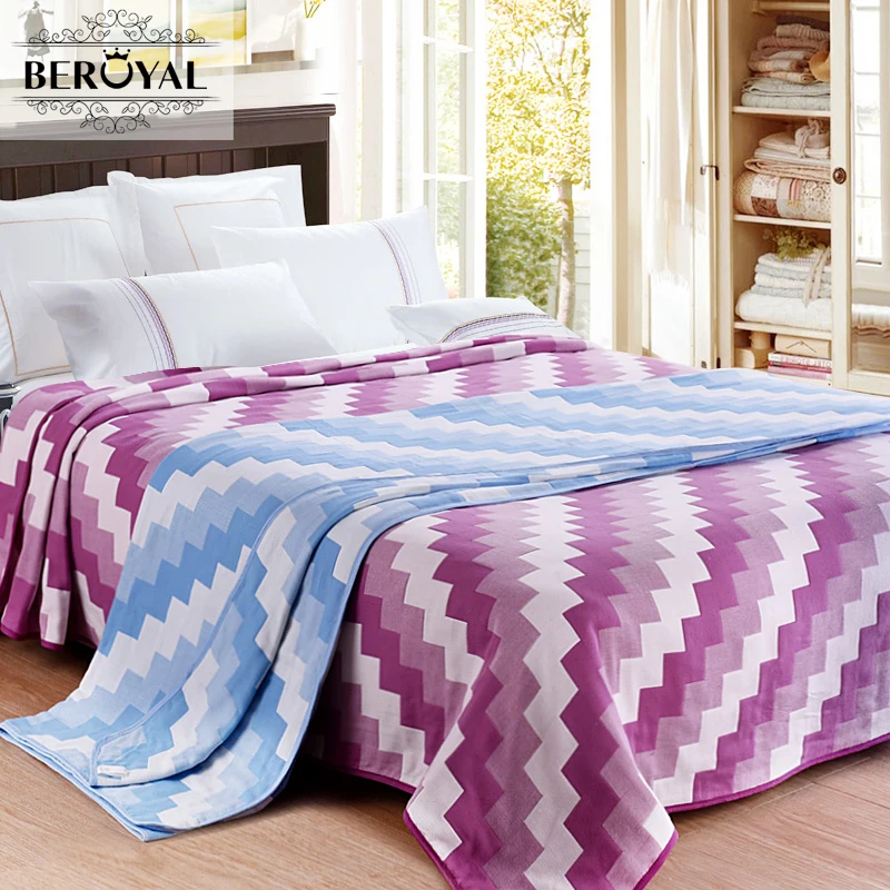 Beroyal Brand Throw Blanket 1piece 200*230cm 100 Cotton Blankets Four