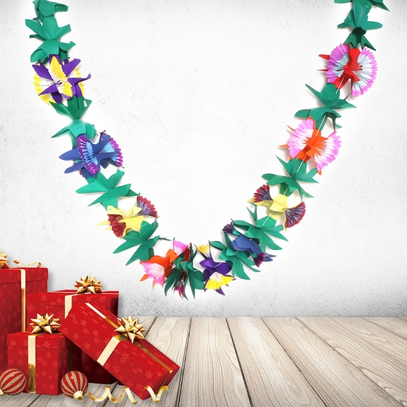 

Tropical Multicolored Tissue Plant Birthday Paper Flower Leaf Garland Decoration