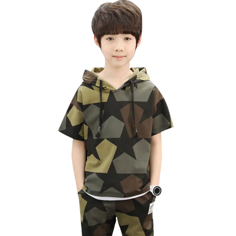 

Boys Summer Suit 2019 New Korean Style Handsome Short Sleeve Camouflage Boys'Children's and Adults' Two-piece Suit