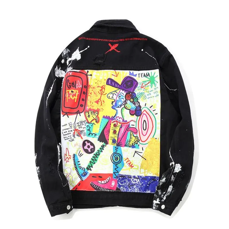 

2018 Autumn winter Hip hop jeans jackets Mens cotton cotton sports Mens jackets and coats printing scraw Graffiti jacket Men