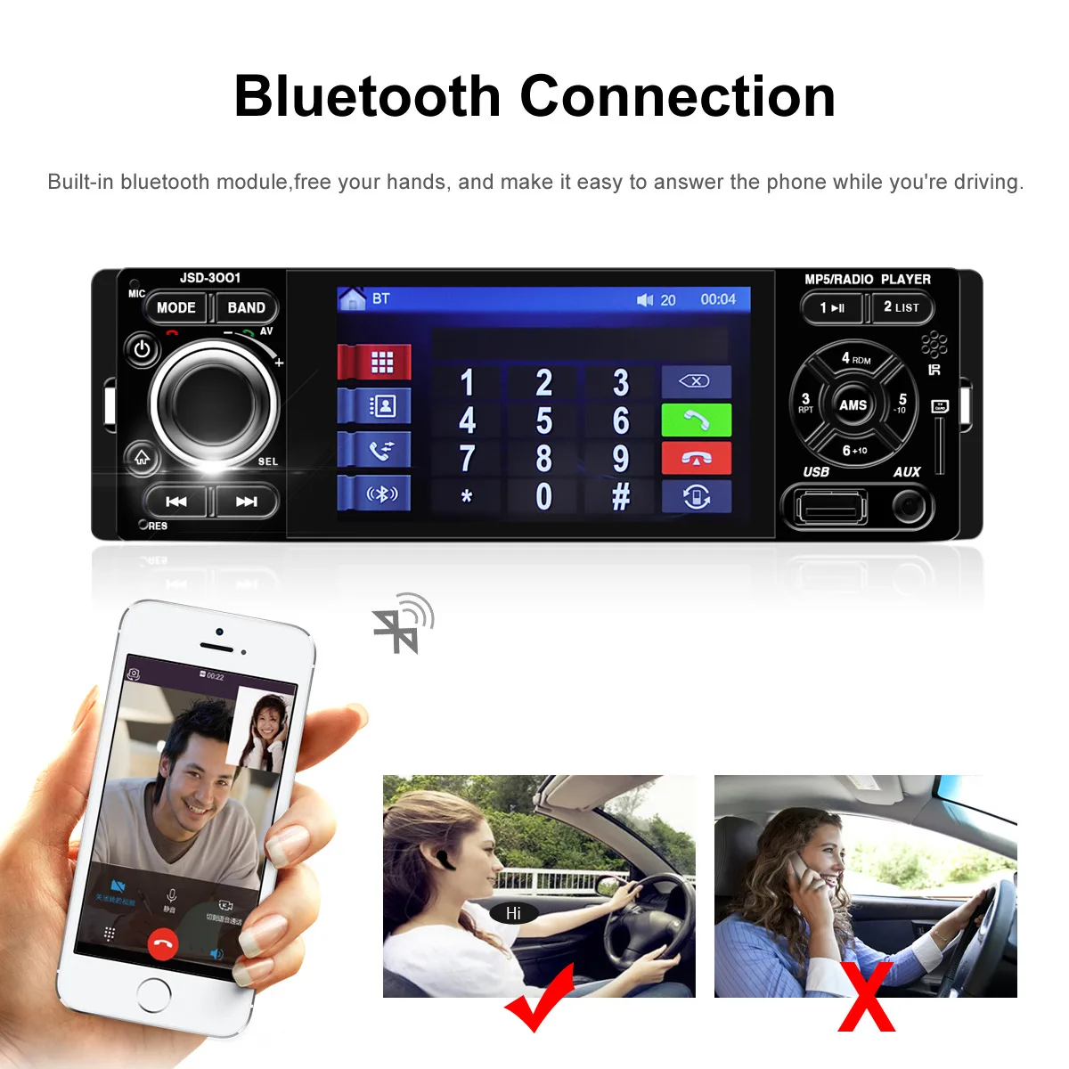 

4.1-inch HD Mp5 Player on Vehicle Bluetooth Hand-free Steering Wheel Control U-disk Card Player Car MP5 Radios