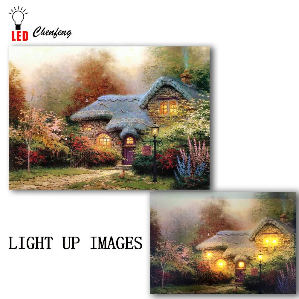 

Led canvas printing wall decorative Christmas winter cottage Paintings on Canvas art light up poster and print holiday gift