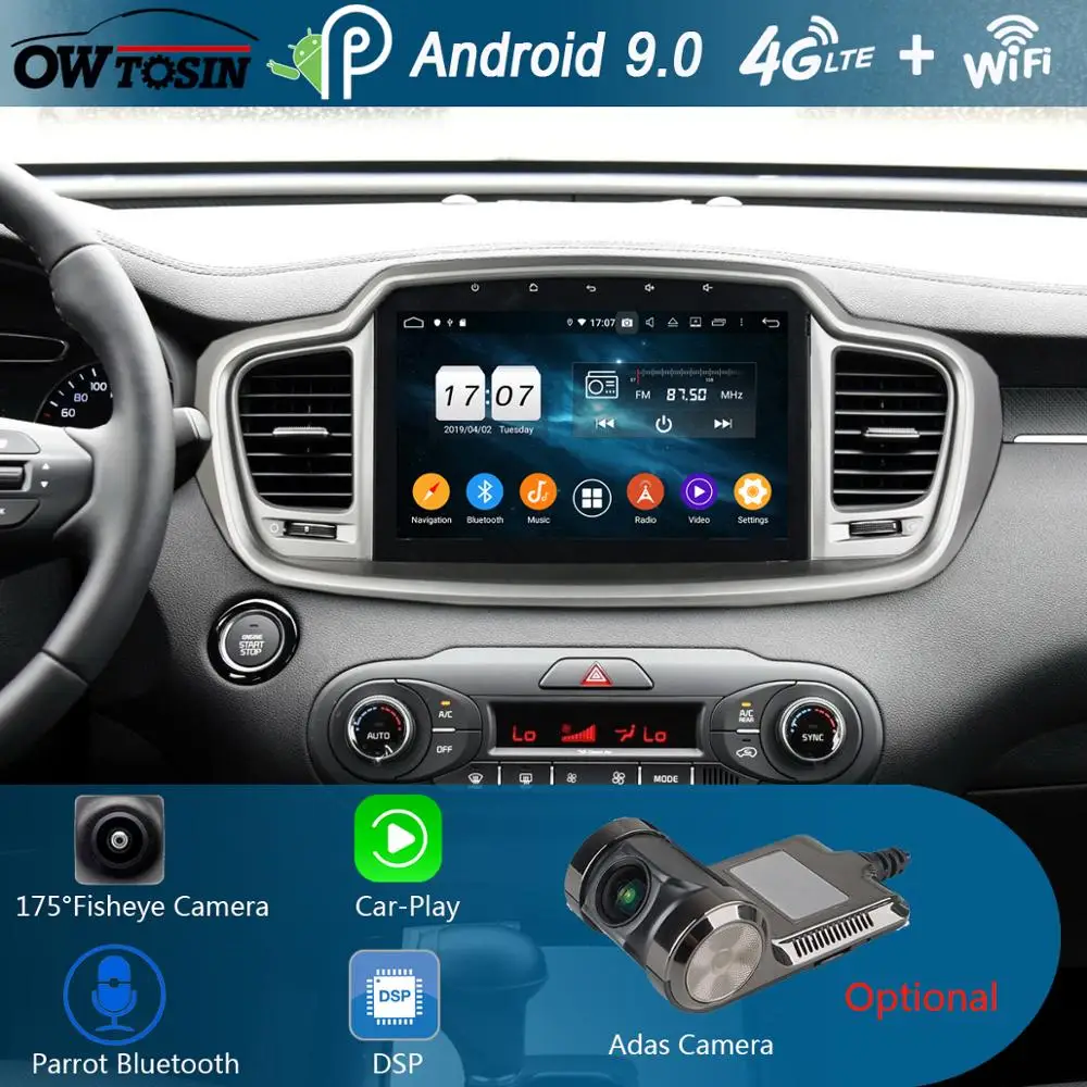 Top 10.1" IPS Octa Core 4G RAM+64G ROM Android 9.0 Car DVD Radio GPS For KIA sorento 2015 2016 DSP CarPlay Parrot BT Stereo Adas 1
