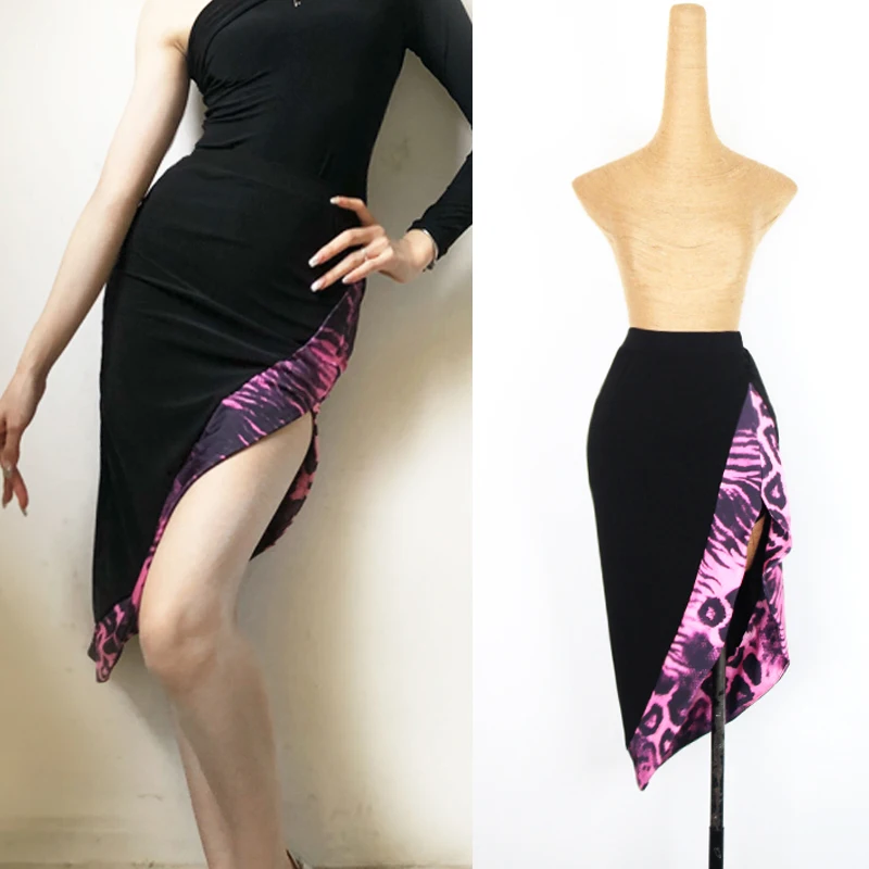 

Latin Dance Skirt Purple Leopard Print Skirts Ladies Rumba Cha-Cha Samba Salsa Tango Dancing Clothes Women Practice Wear DN3569