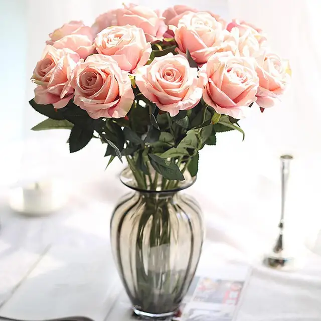 5color fashion 12head artificial fake roses silk flower wedding home