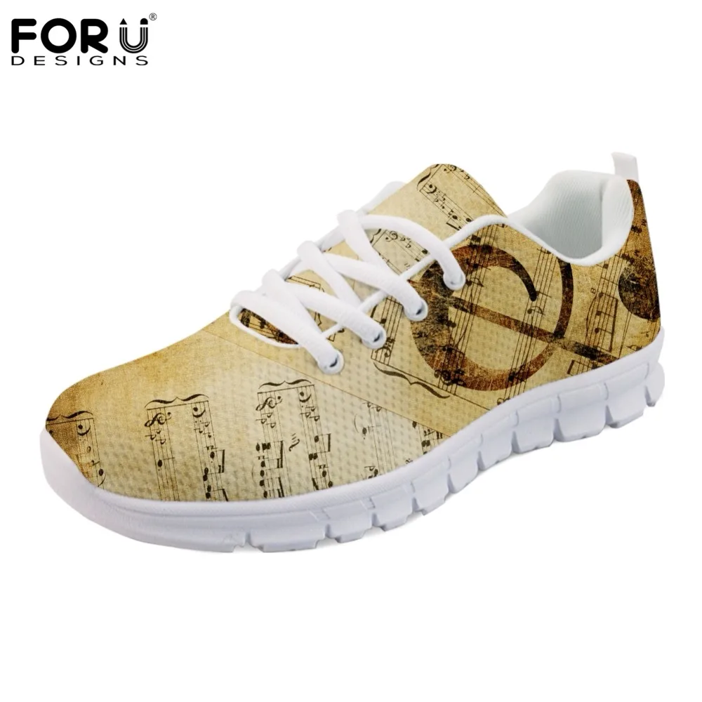 

FORUDESIGNS Retro Music Note Pattern Flats Women Shoes Sneakers Casual Women's Shoes Comfortable Mesh Walking Shoes for Ladies