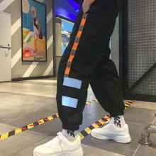 Для мужчин с боковой полосой печати Повседневное Штаны Молодежь движения брюки отражают свет Мода хлопок бегунов пот Штаны M-2XL