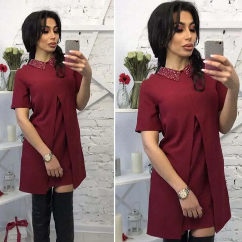 Wholesale Uncinba 2017 Summer Hot Sale Solid Women Dress Short Sleeve Turn-Down Casual Style Female Above Knee Straight Mini Dresses Buy Cheap Uncinba 2017 Summer Hot Sale Solid Women Dress Short Sleeve Turn-Down Casual Style Female Above Knee Straight Mini Dresses