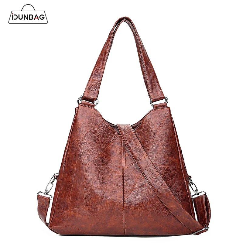 

Vintage Hobos Women's Handbags High Quality PU Leather Female Shoulder Bags Patchwork Ladies Tote Bag for Women Bolsa Femme 2019
