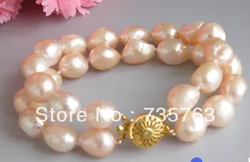 

2row 8" 12mm pink baroque Freshwater cultured pearl bracelet