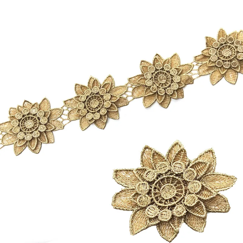 1Yard Filato D oro Fiore Pizzo Venezia Applique Finiture Per Cucire Per 